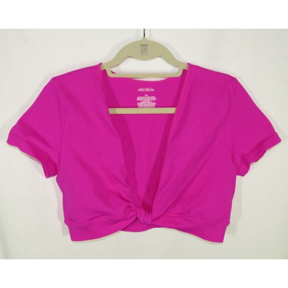 Wild Fable Women's Fuchsia Ribbed Deep V Neck Cropped Fitted Top Size XXL - Picture 5 of 9
